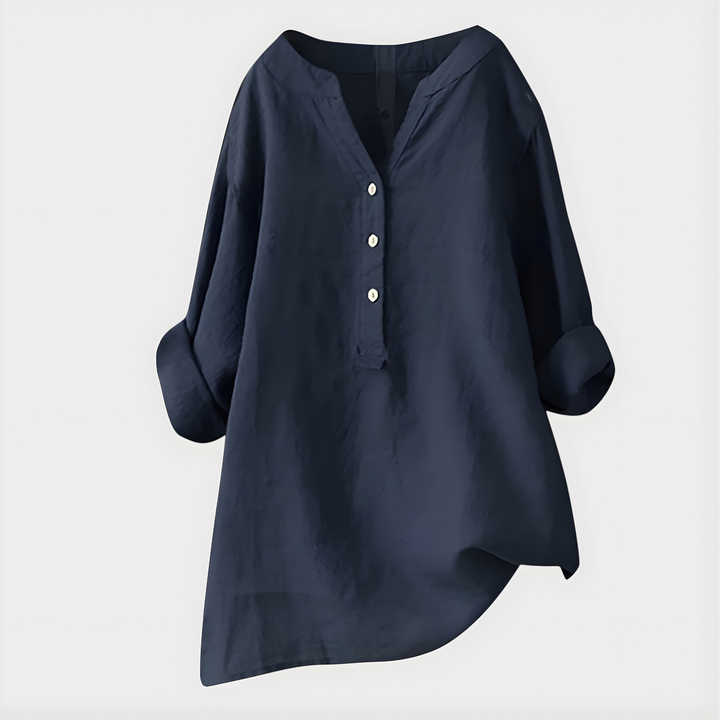 Veronique™ Elegante Baumwoll-Leinen V-Ausschnitt Bluse