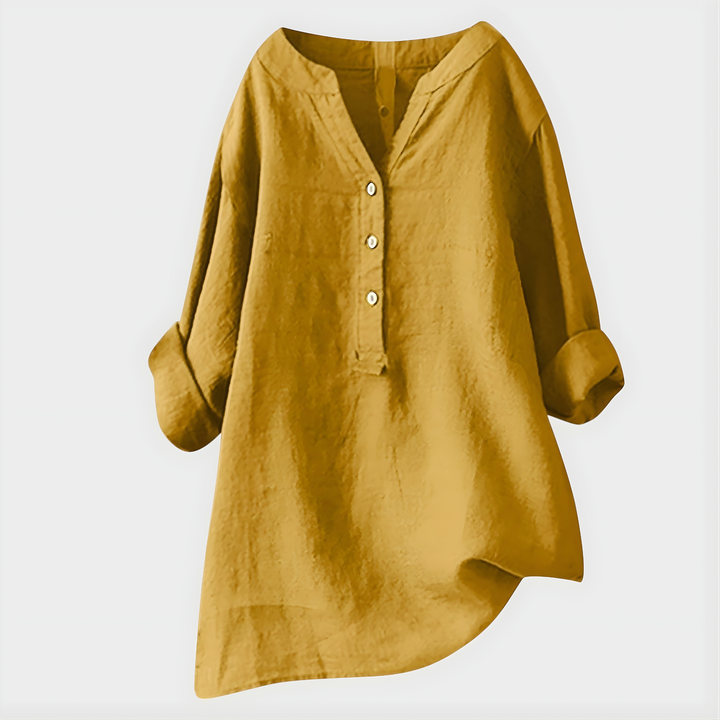 Veronique™ Elegante Baumwoll-Leinen V-Ausschnitt Bluse