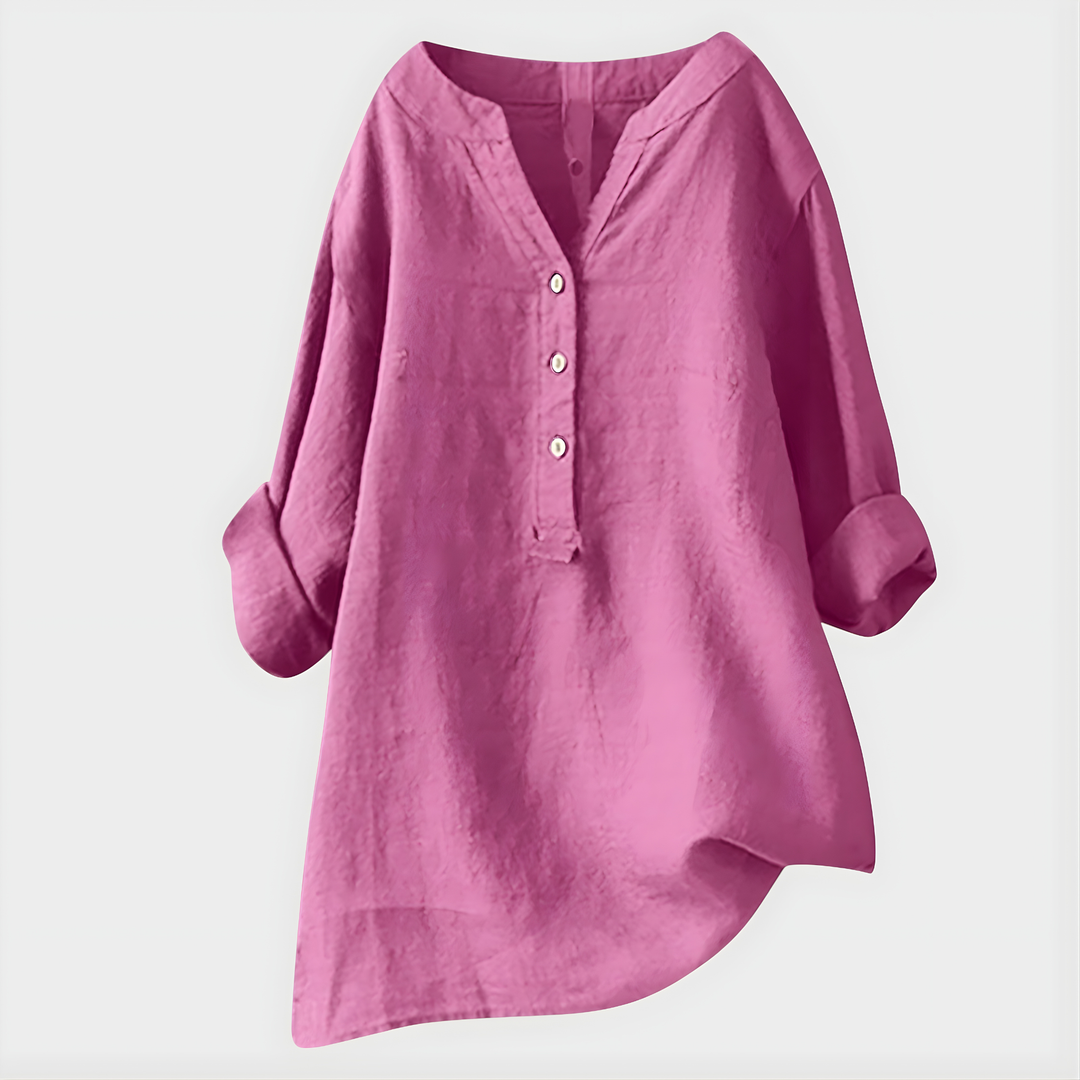 Veronique™ Elegante Baumwoll-Leinen V-Ausschnitt Bluse