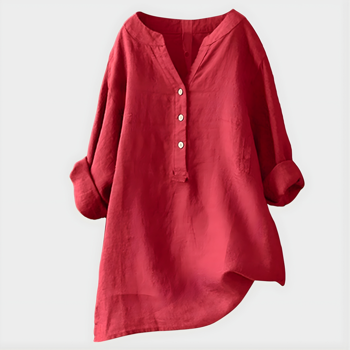 Veronique™ Elegante Baumwoll-Leinen V-Ausschnitt Bluse