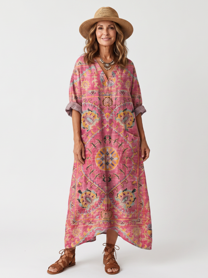 Tilda | Abstrakter Druck Lässiges Midi-Kleid mit Taschen