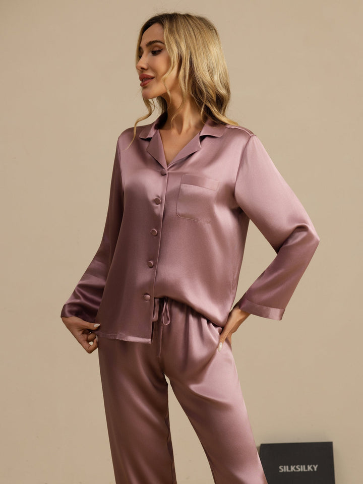 Reine Seide Knöpfe Damen Pyjamas