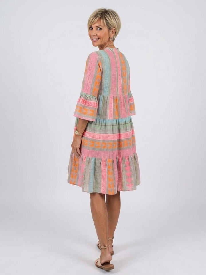 Maelle | Geometrisches Print V-Ausschnitt Schichtkleid in knielanger Länge
