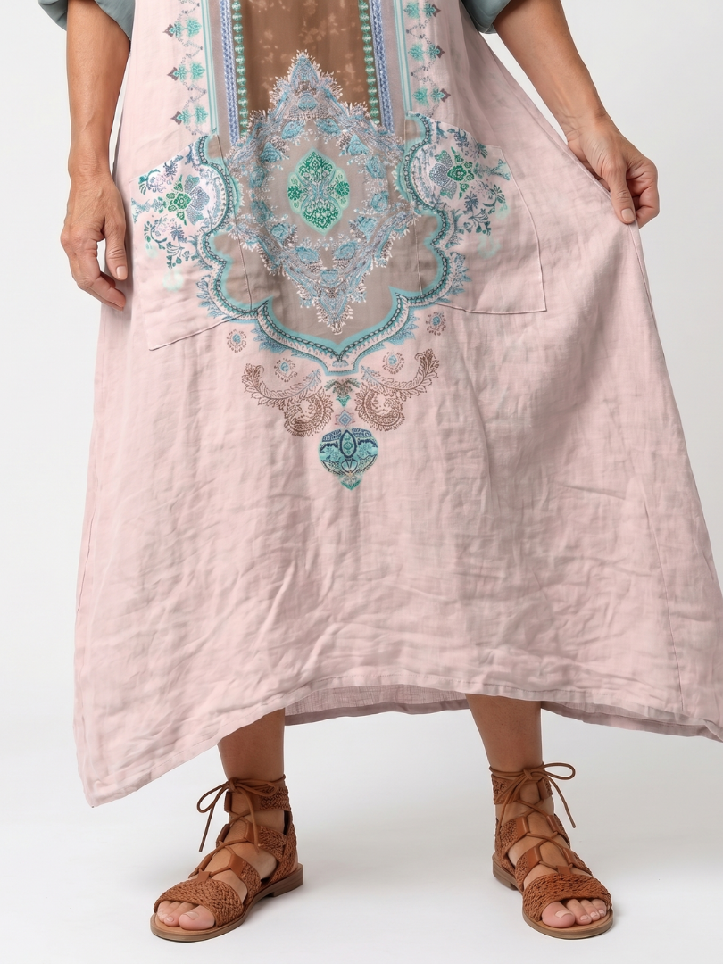 Kenza | Besticktes Panel Relaxed Pocket Midi Kleid