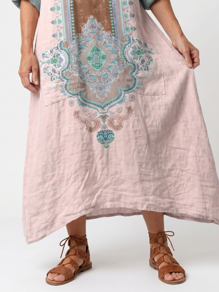 Kenza | Besticktes Panel Relaxed Pocket Midi Kleid