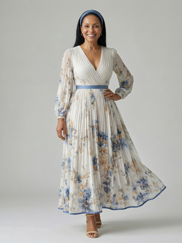 Rielle | Plissiertes Wickel-Midi-Kleid