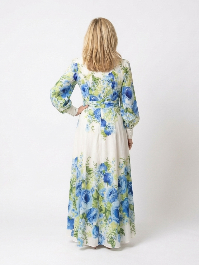Harper | Langärmliges, blumenbedrucktes Maxikleid mit Knopfleiste