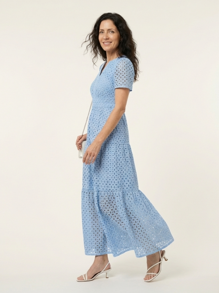 Brielle | V-Ausschnitt Kurzarm Stufen-Midikleid