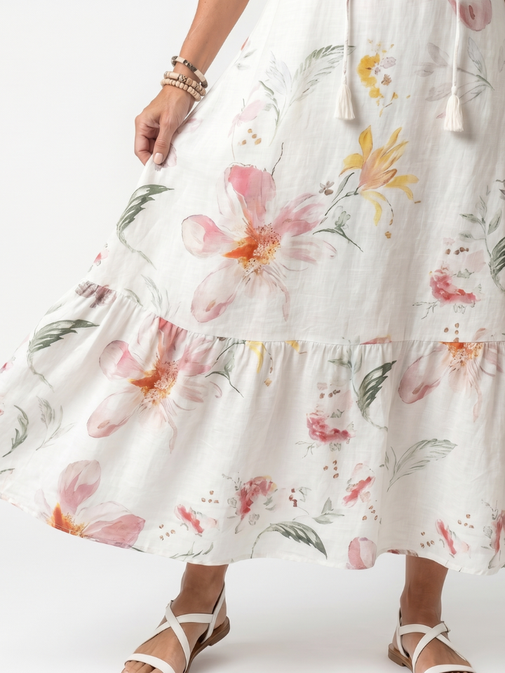 Noa | Weiches florales, gestuftes Midi-Kleid mit Quasten