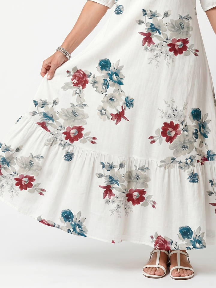 Maeva | Gestreifter Floral-Tassel-Midi-Kleid