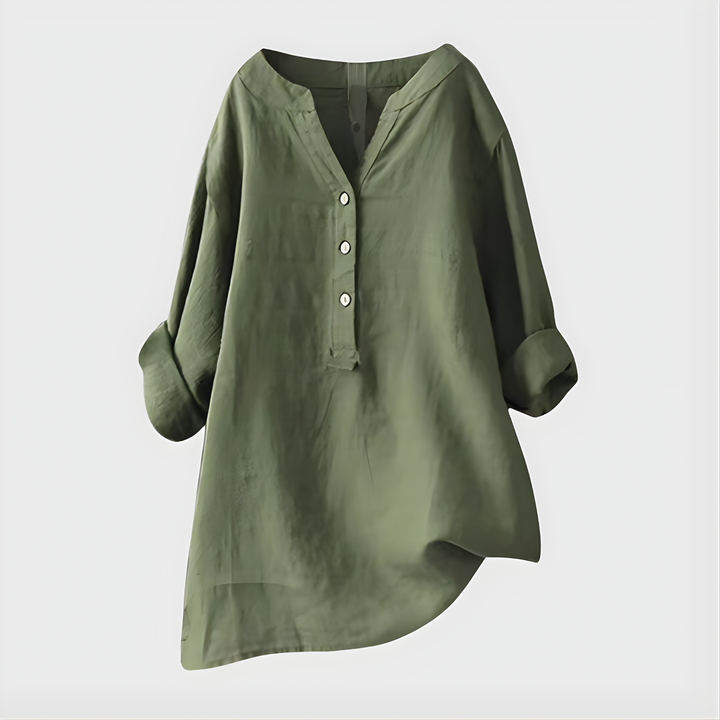 Veronique™ Elegante Baumwoll-Leinen V-Ausschnitt Bluse
