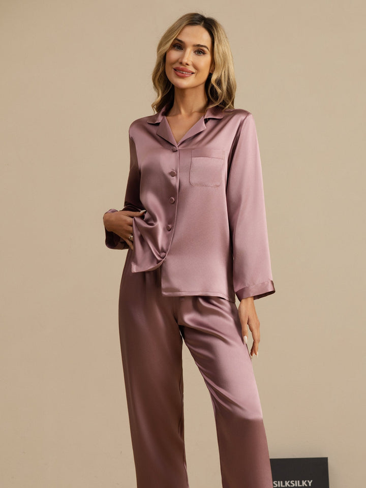 Reine Seide Knöpfe Damen Pyjamas
