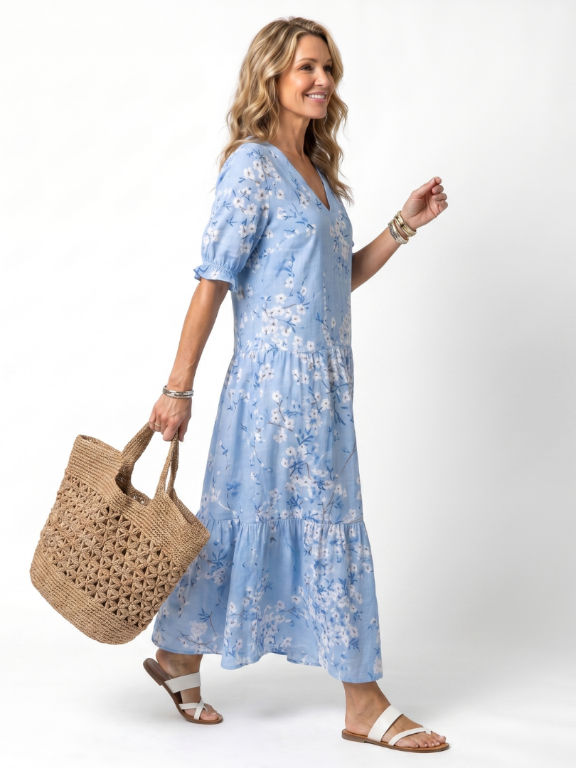 Alora | Midi-Kleid mit floralem Druck und Quastenbindungen