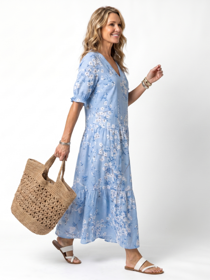 Alora | Midi-Kleid mit floralem Druck und Quastenbindungen