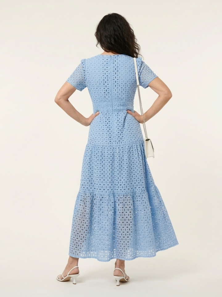 Brielle | V-Ausschnitt Kurzarm Stufen-Midikleid