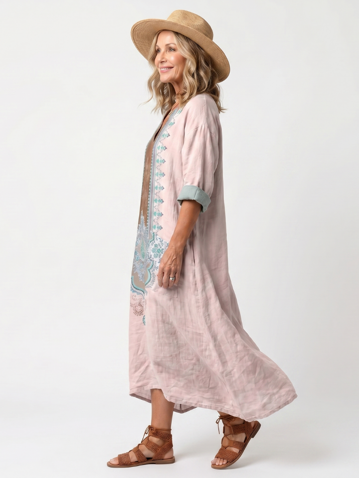 Kenza | Besticktes Panel Relaxed Pocket Midi Kleid