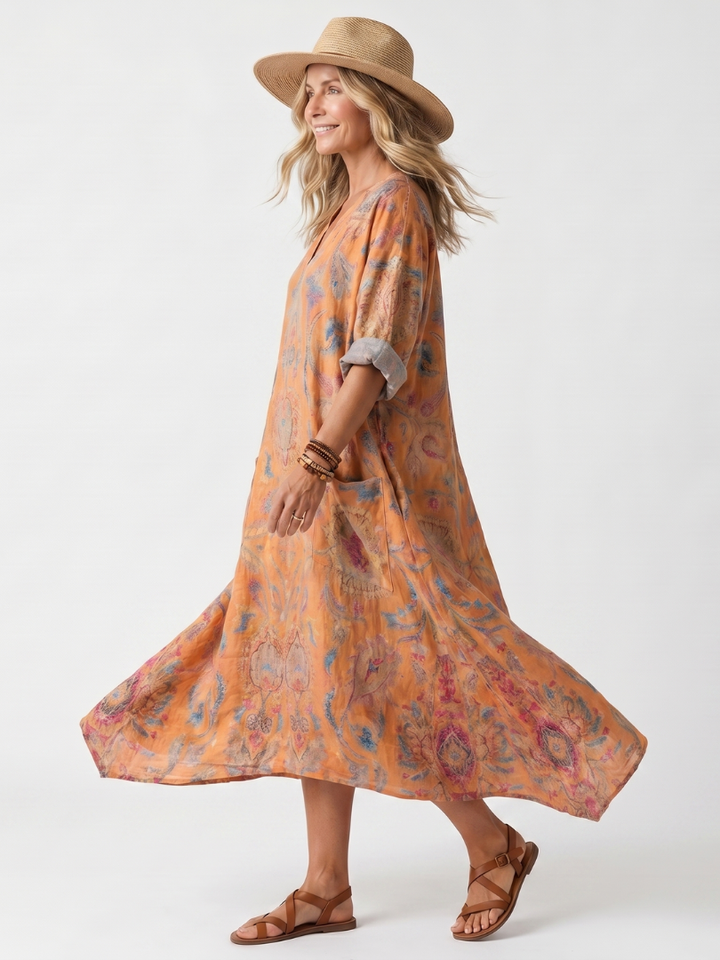 Remi | Oversized Midi-Kleid mit Notch-Ausschnitt und Taschen