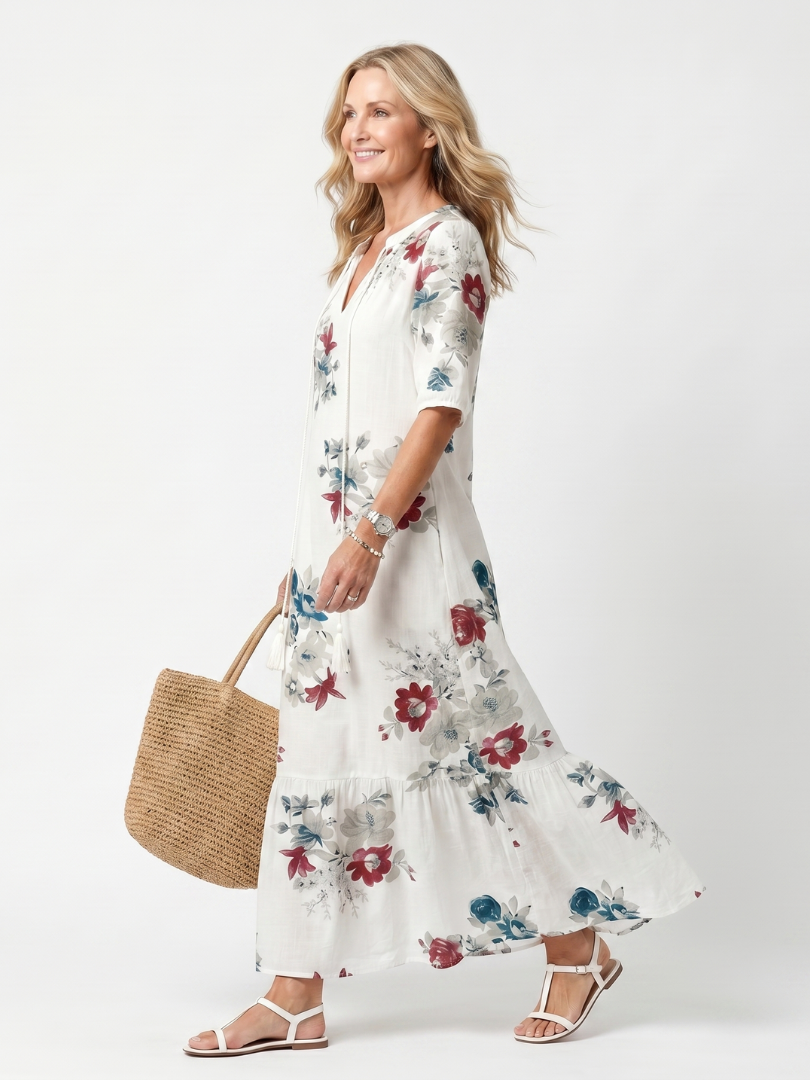 Maeva | Gestreifter Floral-Tassel-Midi-Kleid