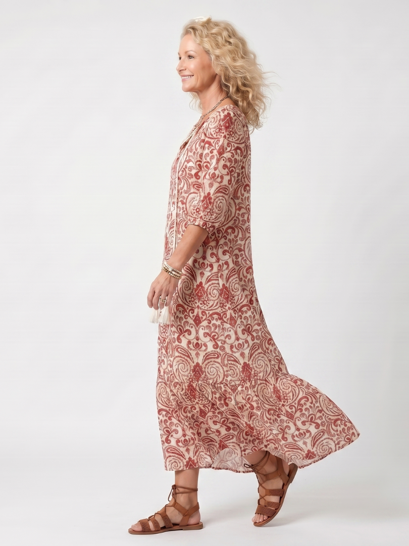 Noelle | Verzierte Print-Tassel-Bindung Midi-Kleid