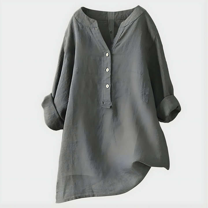 Veronique™ Elegante Baumwoll-Leinen V-Ausschnitt Bluse