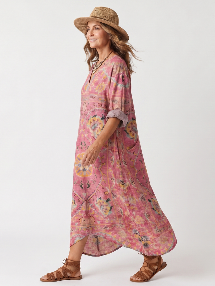 Tilda | Abstrakter Druck Lässiges Midi-Kleid mit Taschen