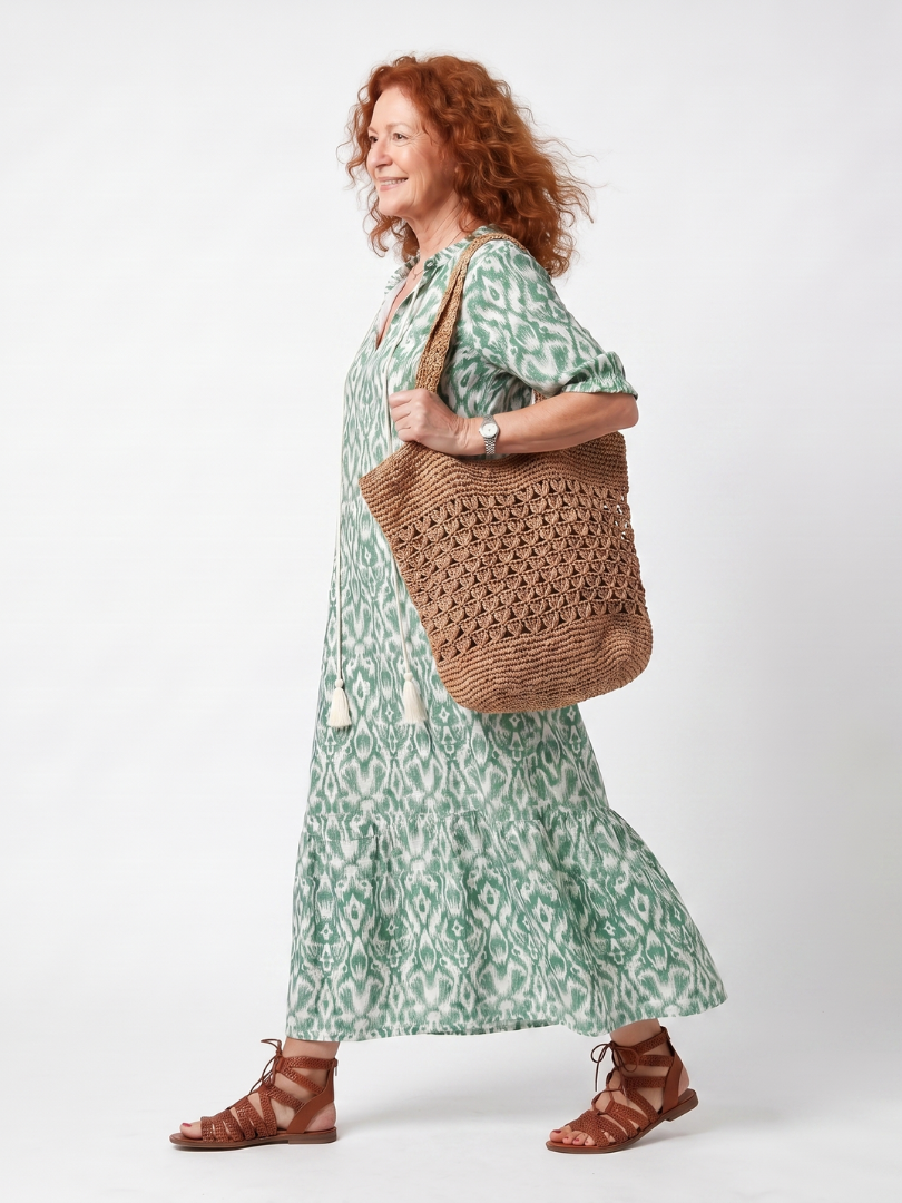 Ilara | Muster V-Ausschnitt Fransen Midi Kleid