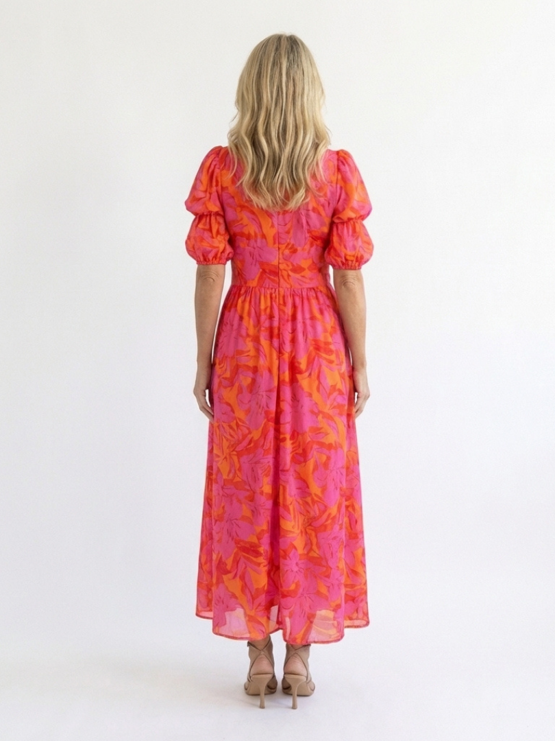 Willow | Floral V-Ausschnitt Puffärmel Midi-Kleid
