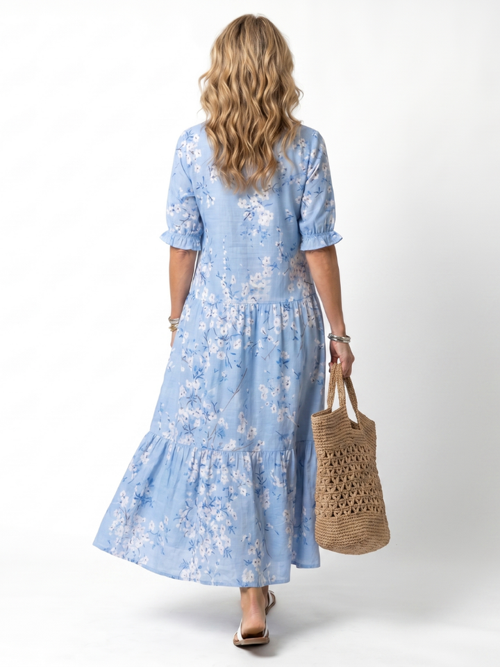 Alora | Midi-Kleid mit floralem Druck und Quastenbindungen