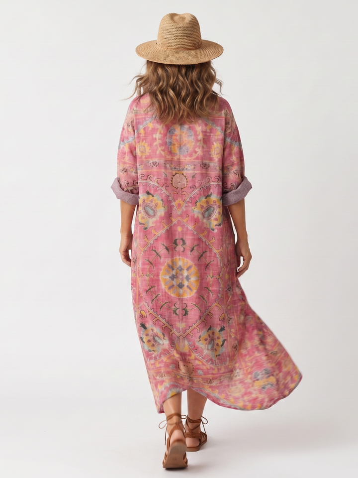 Tilda | Abstrakter Druck Lässiges Midi-Kleid mit Taschen