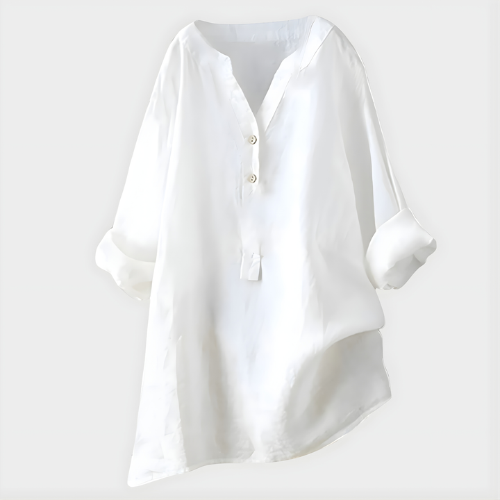Veronique™ Elegante Baumwoll-Leinen V-Ausschnitt Bluse