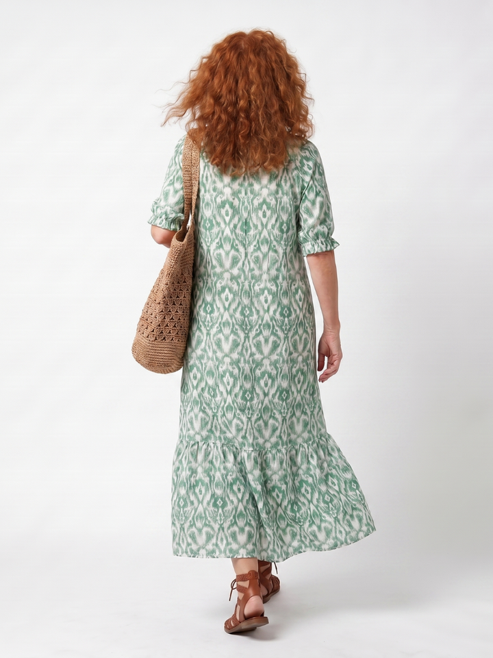 Ilara | Muster V-Ausschnitt Fransen Midi Kleid