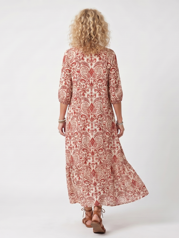 Noelle | Verzierte Print-Tassel-Bindung Midi-Kleid