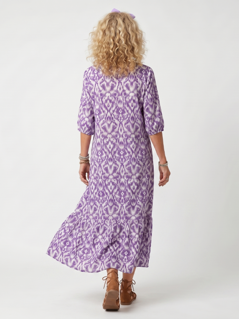 Penelope | Bedrucktes Midi-Kleid mit Quastenbindebändern
