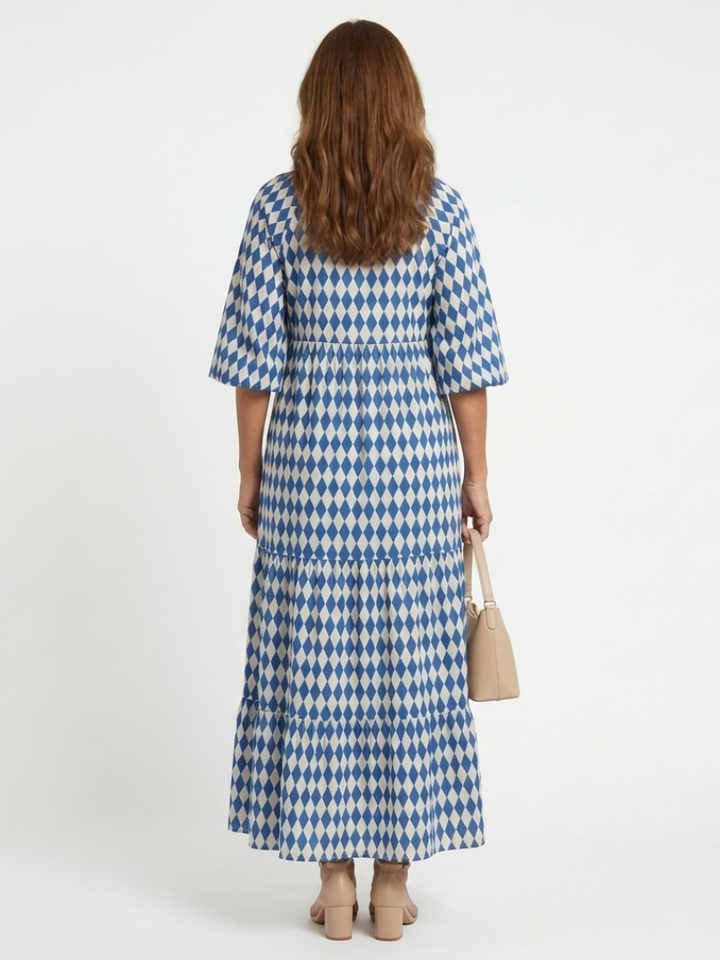 Elodie | Diamantmuster Stufen Midi Kleid