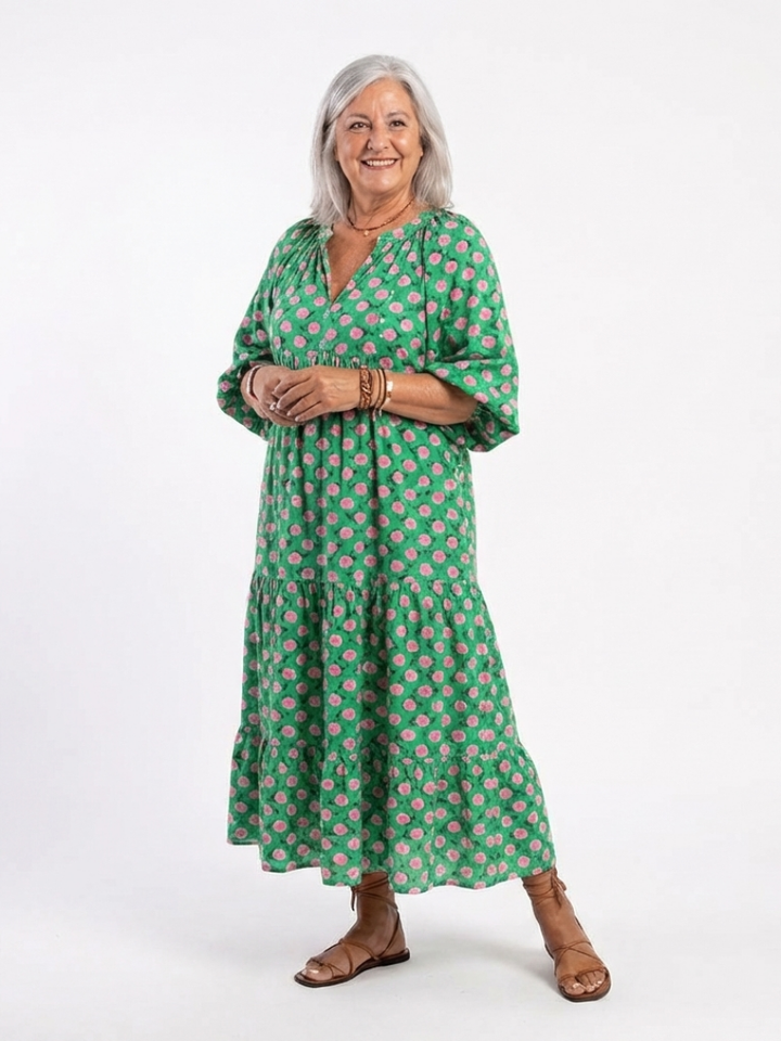 Fiora | Floral Print V-Ausschnitt Midikleid mit Stufen