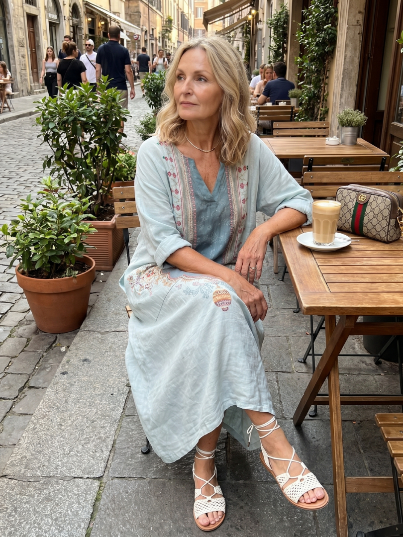 Kassiani | Aufwändig besticktes Oversized Midi-Kleid mit Taschen