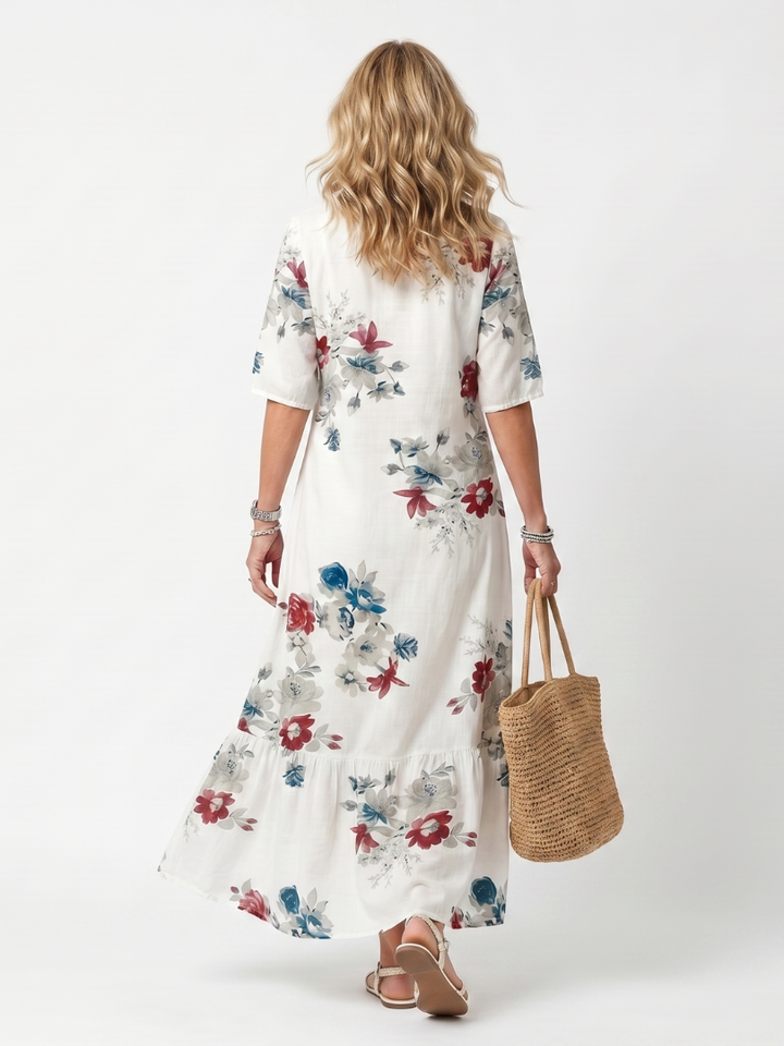 Maeva | Gestreifter Floral-Tassel-Midi-Kleid