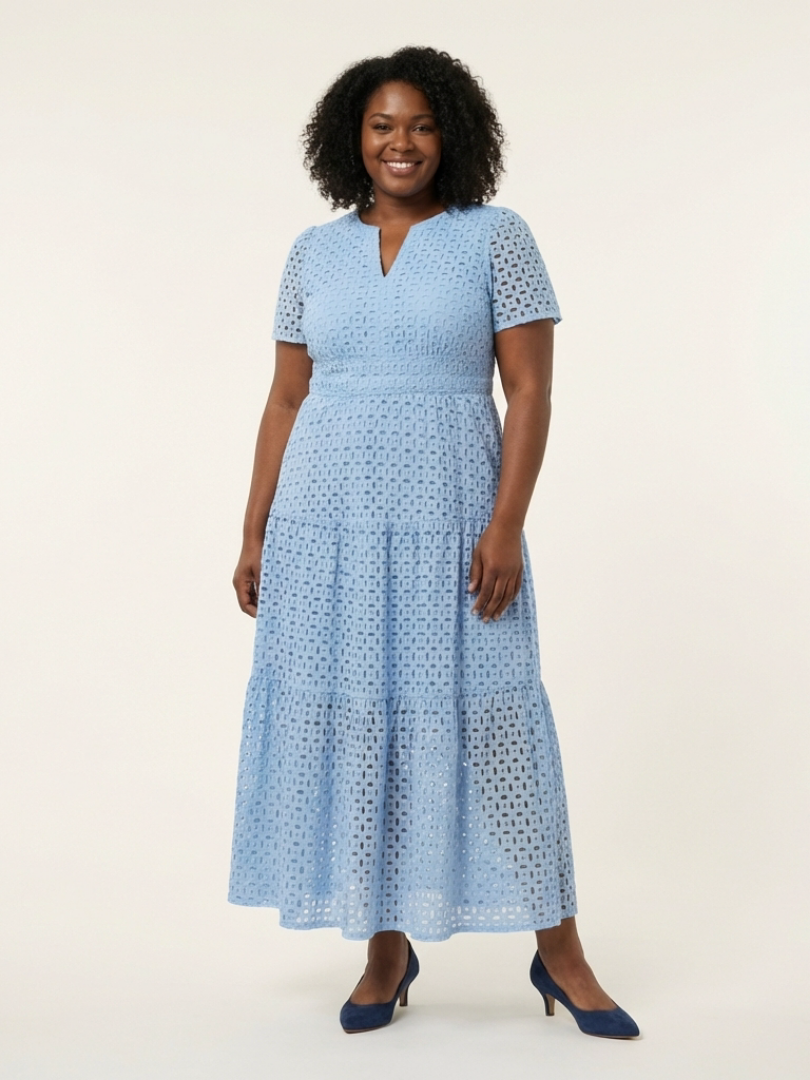Brielle | V-Ausschnitt Kurzarm Stufen-Midikleid