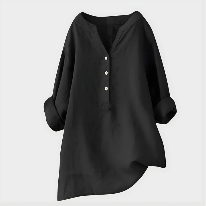 Veronique™ Elegante Baumwoll-Leinen V-Ausschnitt Bluse