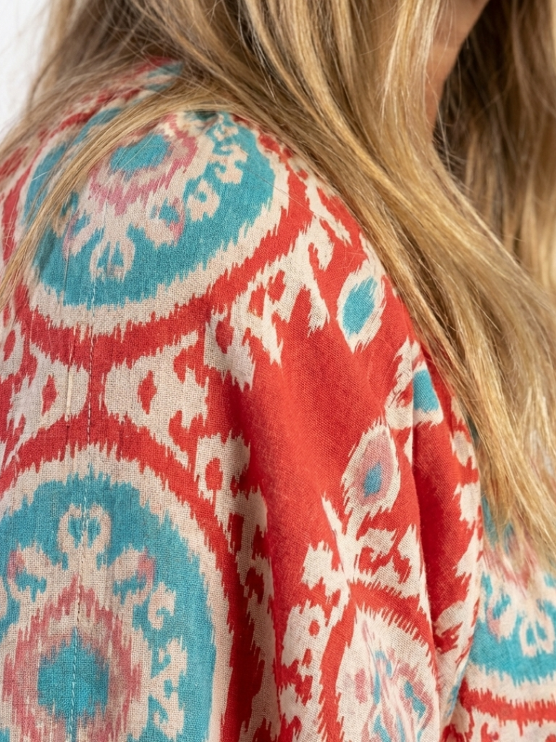 Zaria | Paisley-Druck V-Ausschnitt Kurzarm-Midi-Kleid