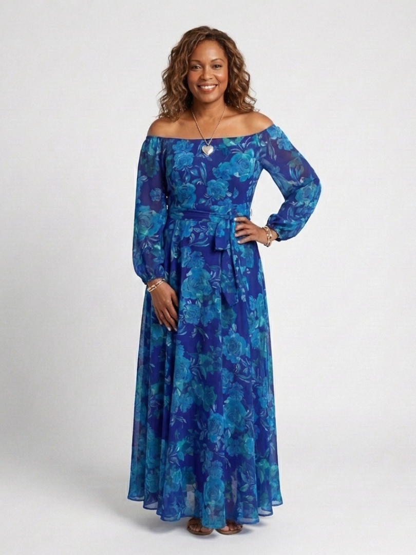 Aspen | Off-Shoulder Floral Maxi-Kleid