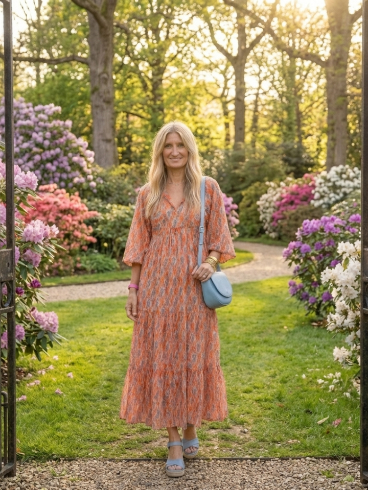 Amara | Geometrisches Druck V-Ausschnitt Midi Kleid
