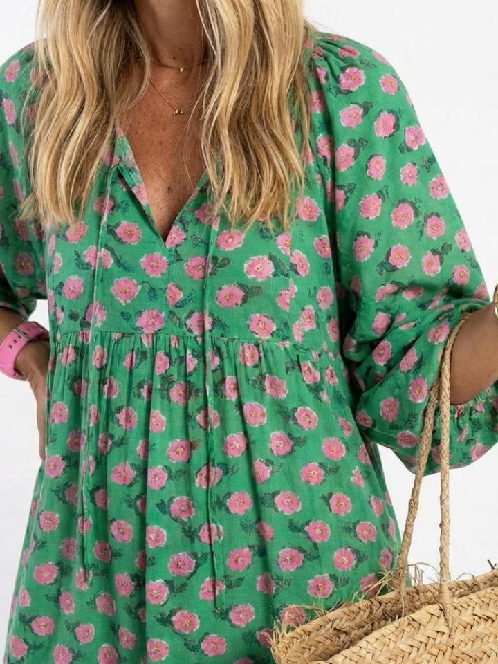 Fiora | Floral Print V-Ausschnitt Midikleid mit Stufen