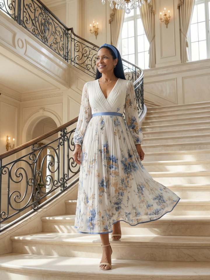 Rielle | Plissiertes Wickel-Midi-Kleid