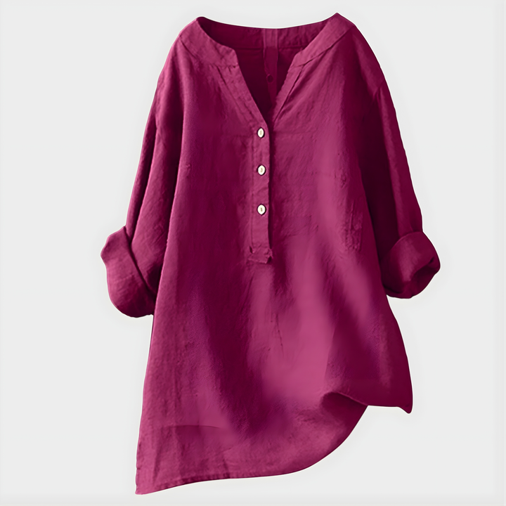 Veronique™ Elegante Baumwoll-Leinen V-Ausschnitt Bluse