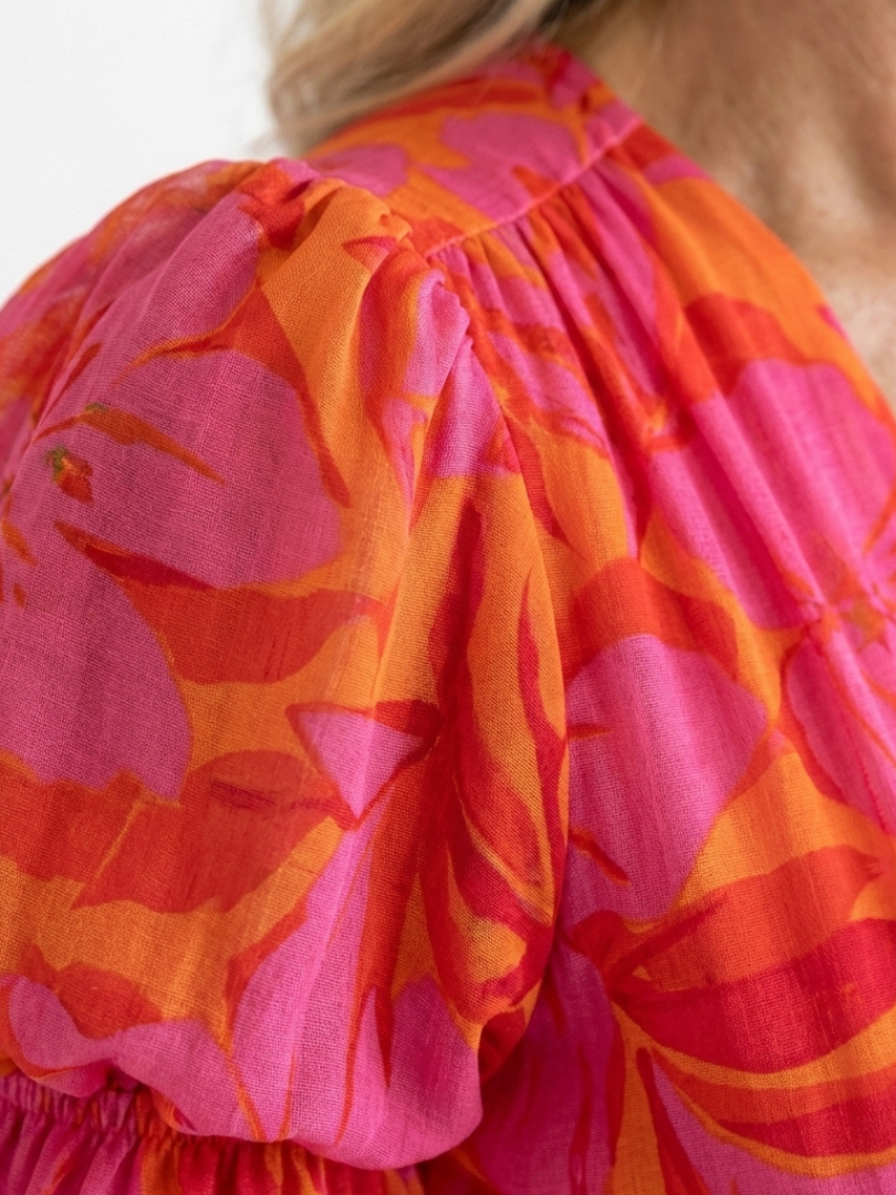 Willow | Floral V-Ausschnitt Puffärmel Midi-Kleid