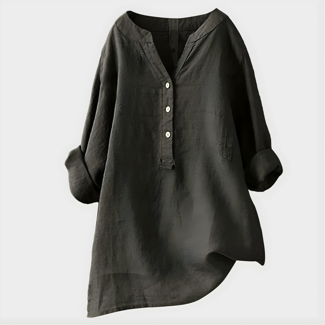 Veronique™ Elegante Baumwoll-Leinen V-Ausschnitt Bluse