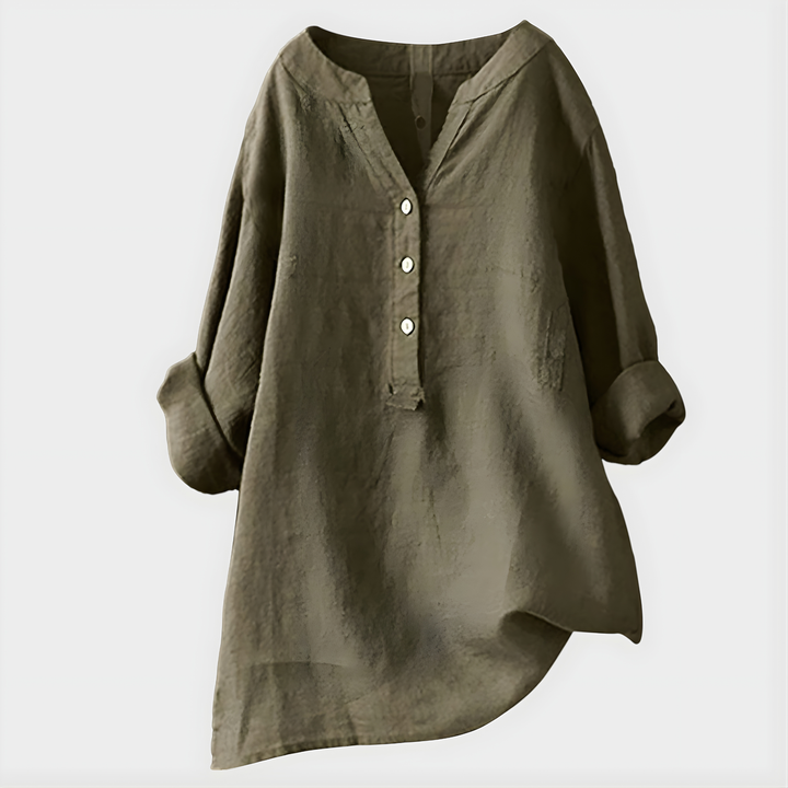 Veronique™ Elegante Baumwoll-Leinen V-Ausschnitt Bluse