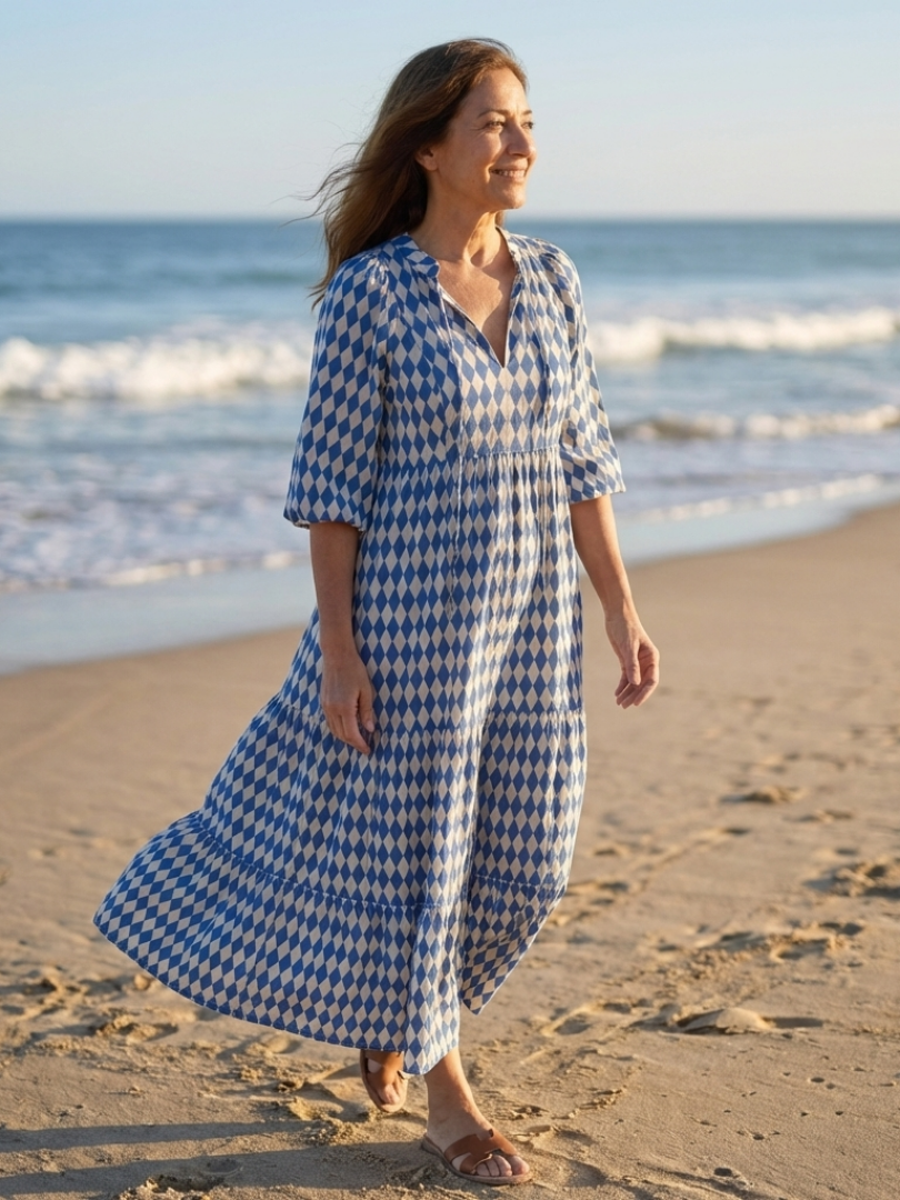 Elodie | Diamantmuster Stufen Midi Kleid