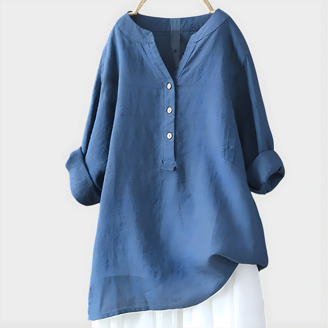 Veronique™ Elegante Baumwoll-Leinen V-Ausschnitt Bluse